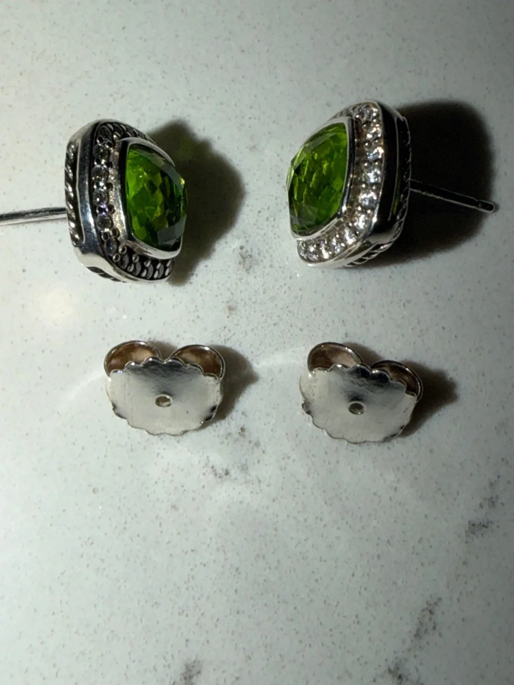 David Yurman 7MM Albion Peridot and Diamond 925 Sterling Silver Stud Earrings